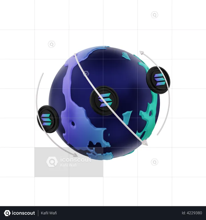 Transacción global de Solana  3D Illustration