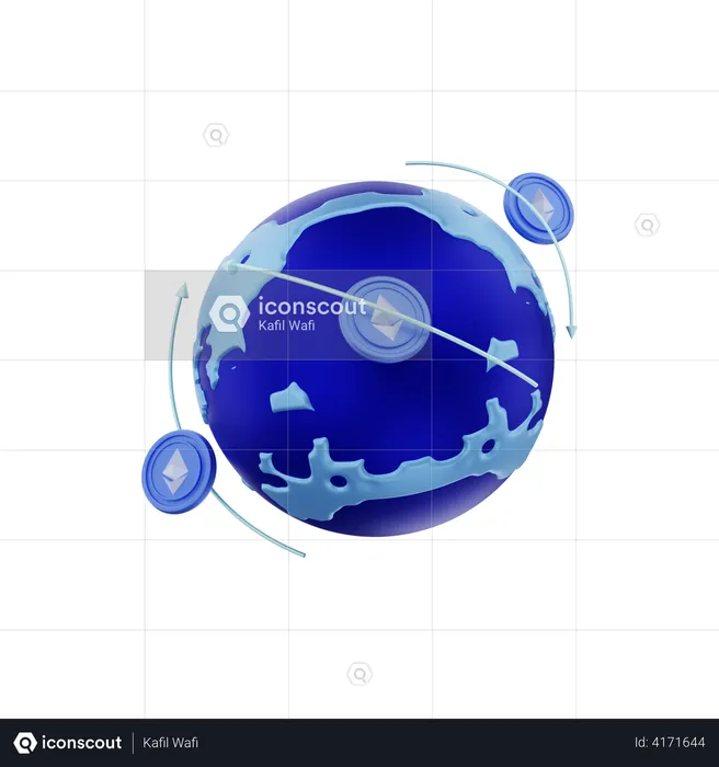 Transacción global Ethereum Crypto Coin  3D Illustration