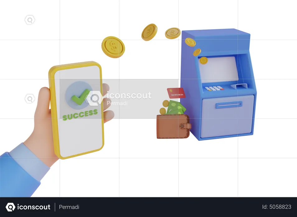 Transférer des fonds du mobile vers le guichet automatique  3D Illustration