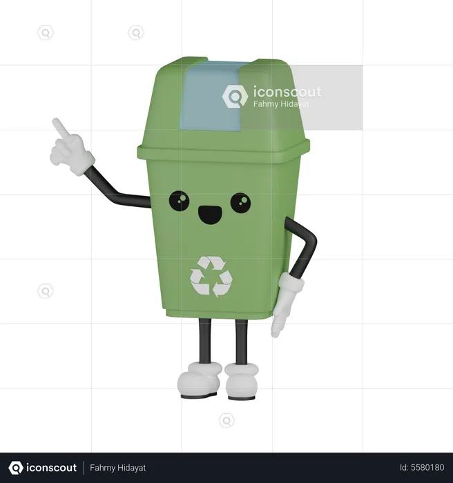 Trash Bin Pointing Something  3D Illustration