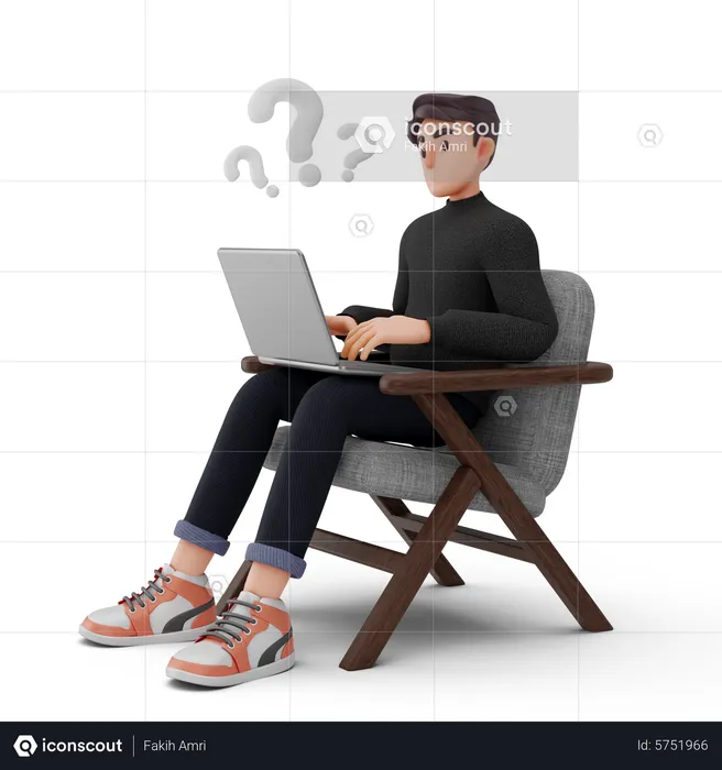 Un homme qui travaille est confus au sujet d'un ordinateur portable  3D Illustration