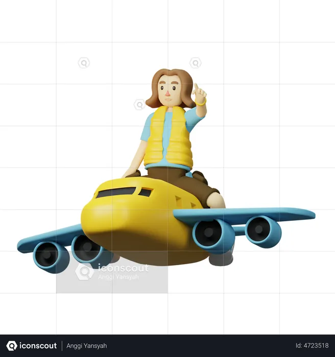 Traveler Going With Airplane  3D Illustration