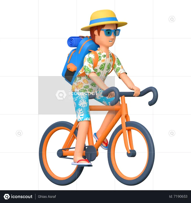 Traveler riding bicycle  3D Illustration