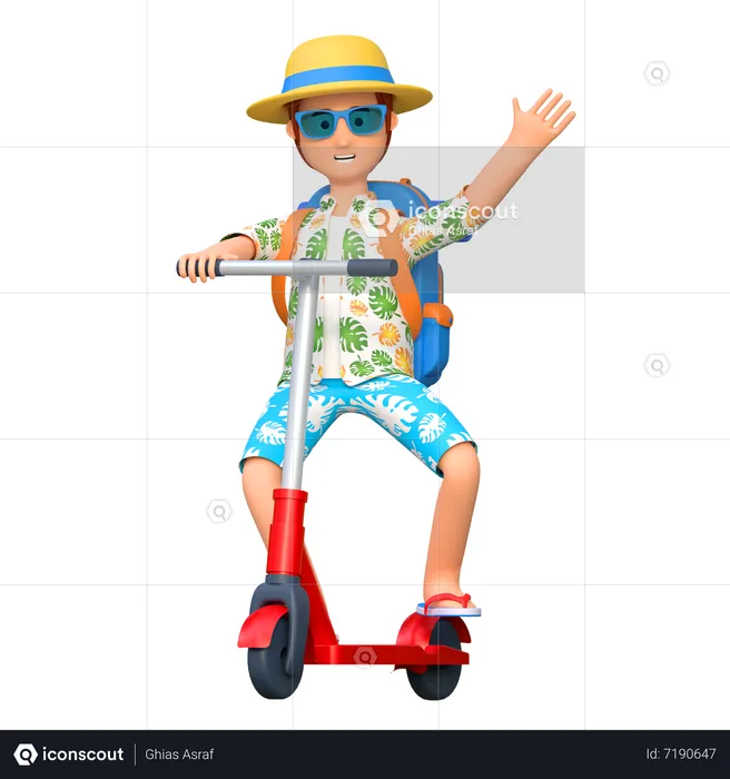 Traveler riding scooter bike  3D Illustration