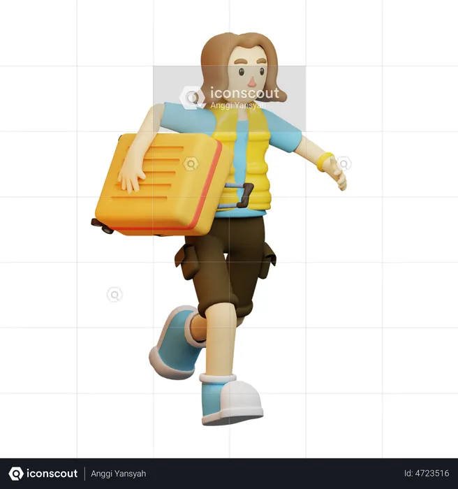 Traveler Run With Luggage  3D Illustration