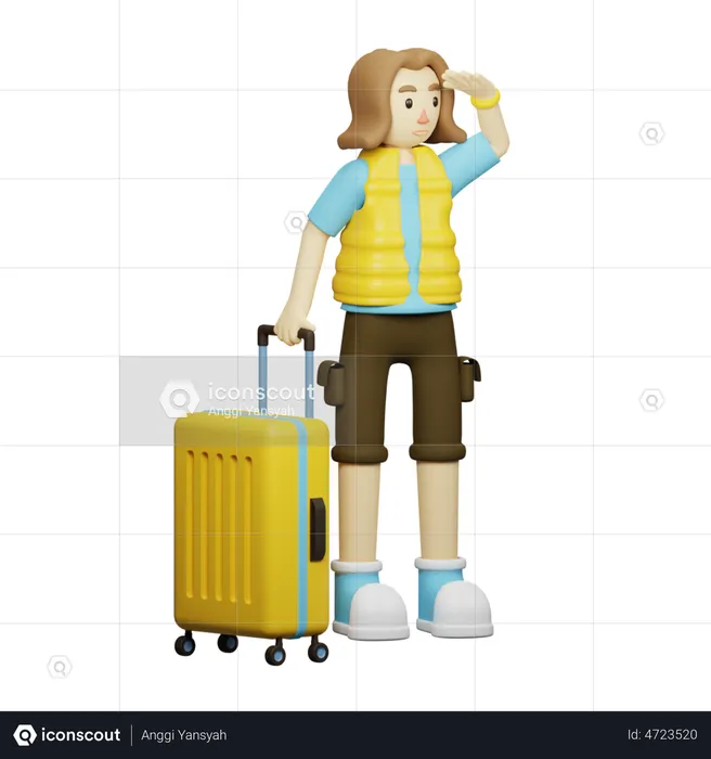 Traveler With Luggage  3D Illustration