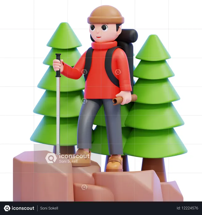 Trekking Adventurer Forest  3D Icon