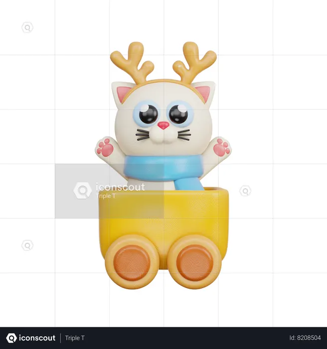 Trem de brinquedo com gato  3D Icon