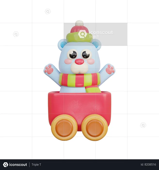 Trem de brinquedo com urso  3D Icon