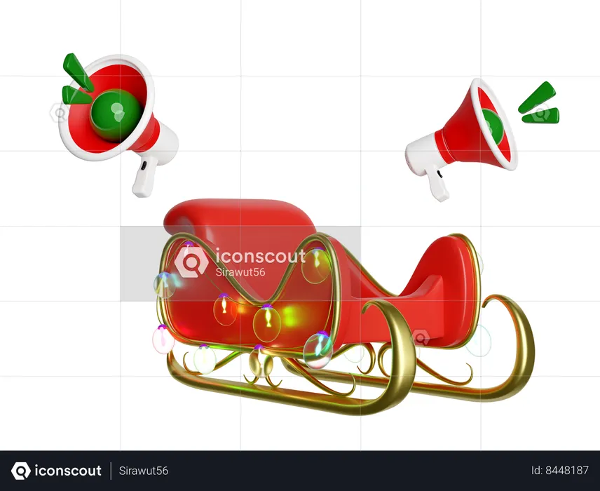 Trenó de Natal com megafone  3D Illustration