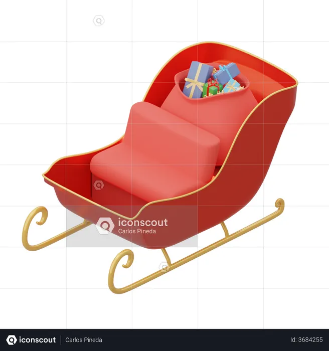 Trenó de natal com presentes  3D Illustration