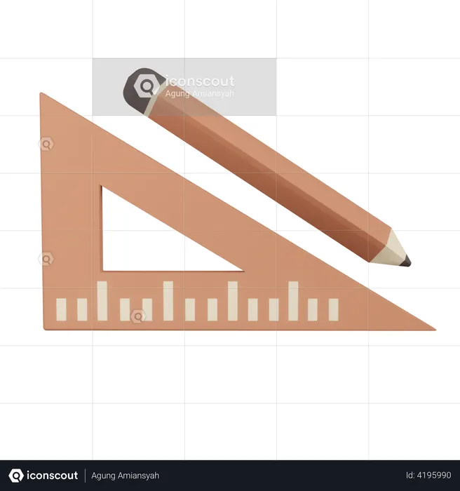 Triangle Ruler and Pencil  3D Illustration