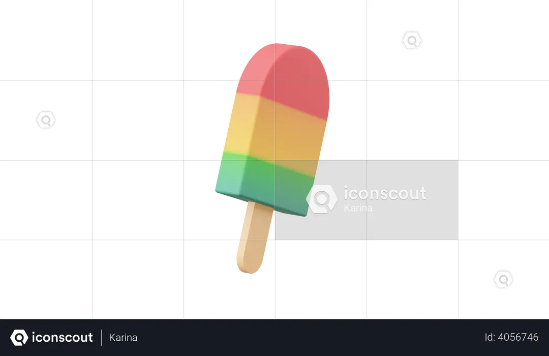 Tricolor Ice Cream Popsicle  3D Illustration