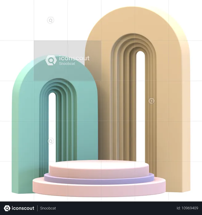Triple Cylinder Podium With Double Rounded Backdrops  3D Illustration