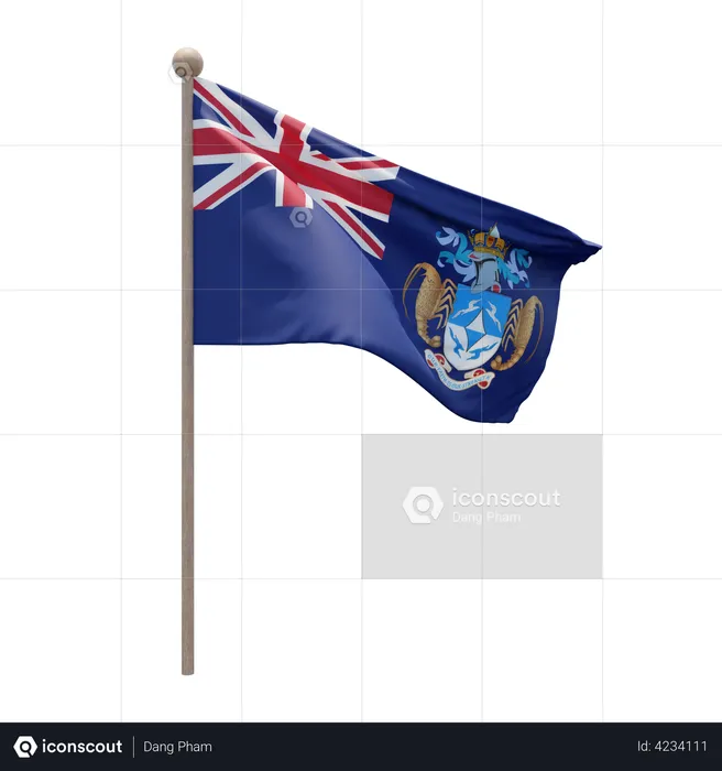 Tristan da Cunha Flag Pole  3D Flag