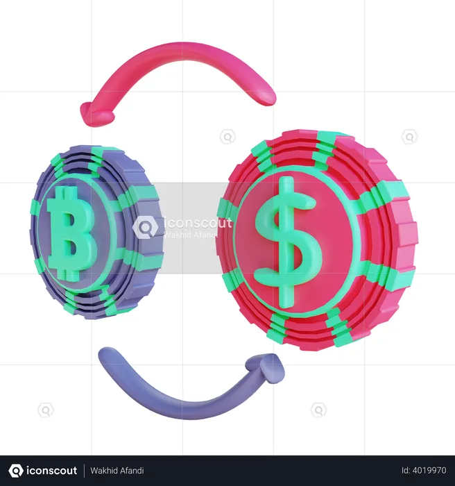 Troca de criptografia para moeda fiduciária  3D Illustration