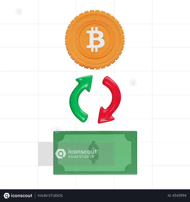 Trocar bitcoin por dólar  3D Illustration