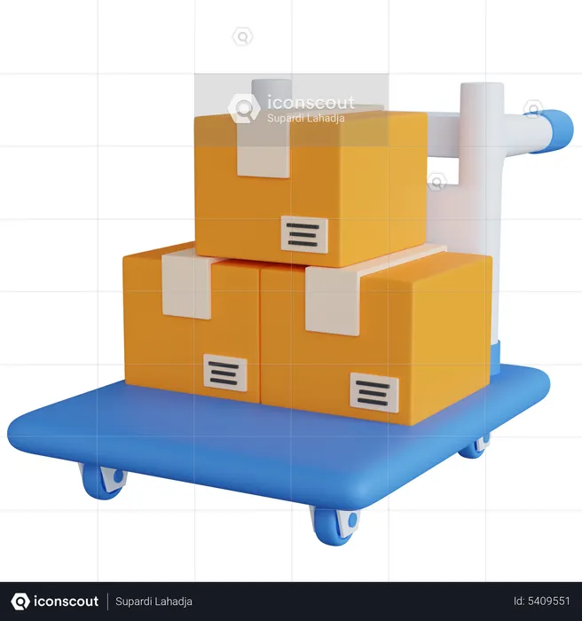 Trolley With Three Delivery Boxes  3D Icon