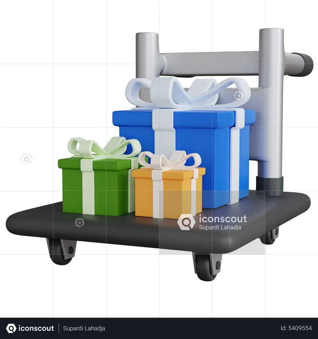 Trolley With Three Gift Boxes  3D Icon