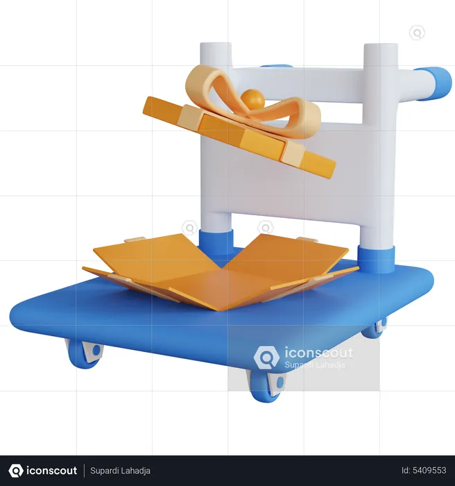 Trolley With Wide Open Gift Box  3D Icon