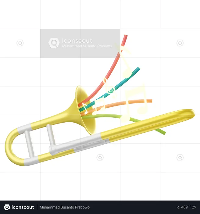 Trombone with music notes  3D Icon