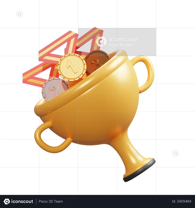 Trophy And Medal  3D Illustration