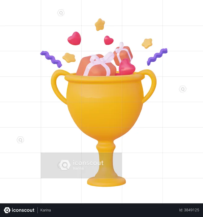Trophy With Gifts  3D Illustration