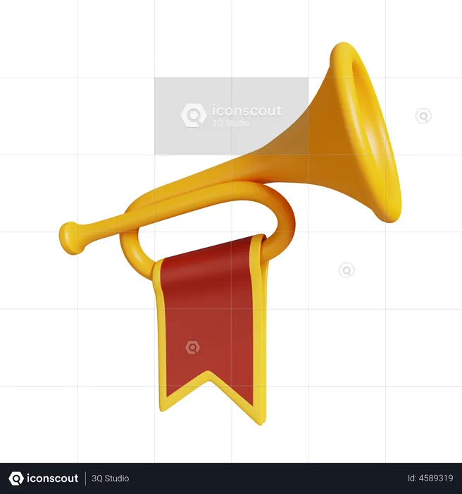 Trumpet with Flag  3D Illustration