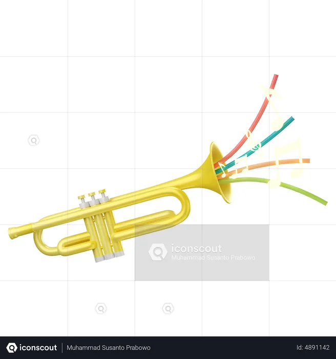Trumpet with music notes  3D Icon