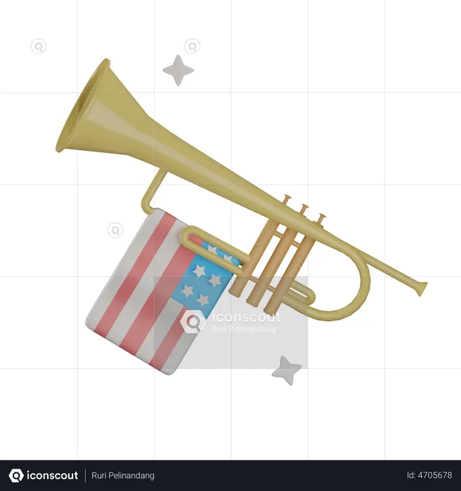 Trumpet With Usa Flag  3D Illustration