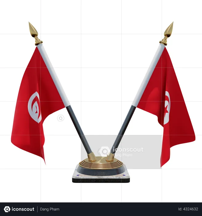 Tunisia Double Desk Flag Stand Flag 3D Illustration