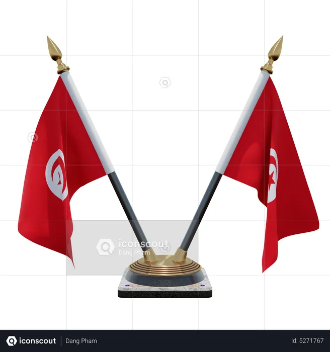 Tunisia Double (V) Desk Flag Stand Flag 3D Icon