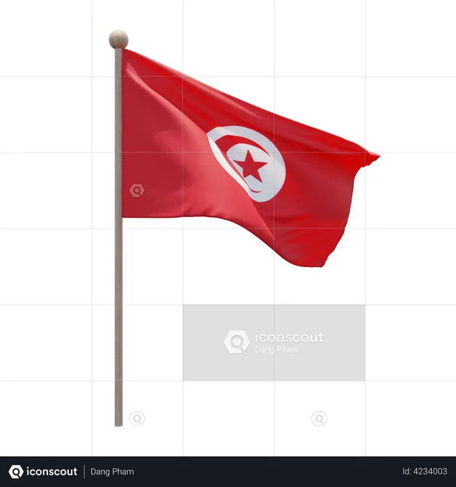 Tunisia Flag Pole  3D Illustration