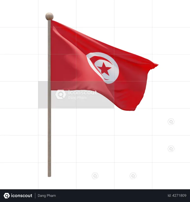 Tunisia Flagpole Flag 3D Illustration