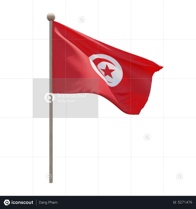 Tunisia Flagpole Flag 3D Icon