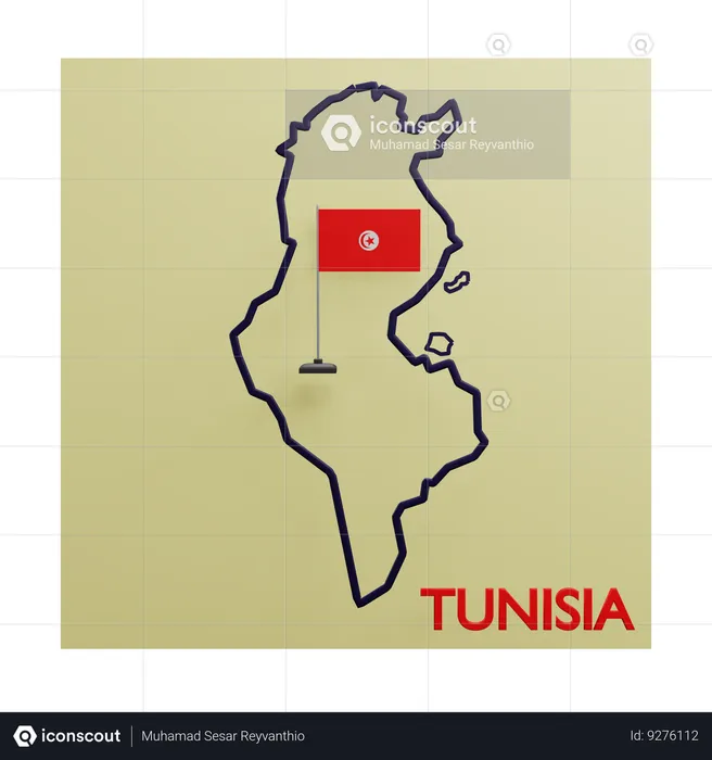 Tunisia Map Flag 3D Icon