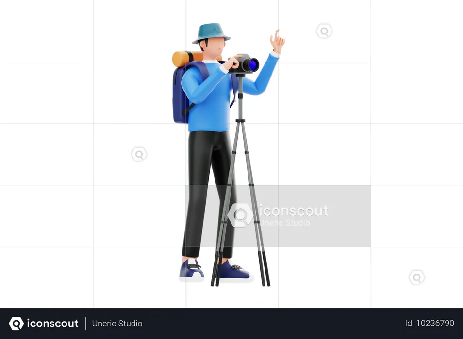 Turista masculino haciendo clic en la imagen  3D Illustration