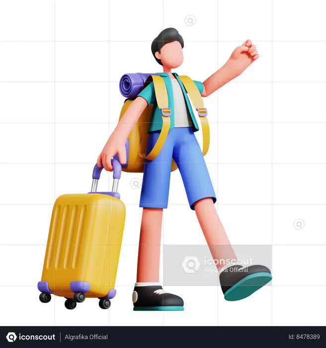 Turista masculino listo para viajar  3D Illustration