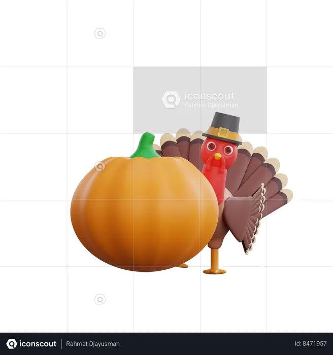 Turkey Bird With Pupkin  3D Icon