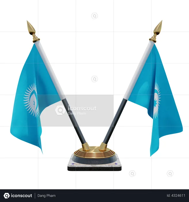 Turkic Council Double Desk Flag Stand Flag 3D Flag