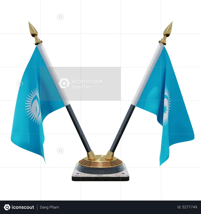 Turkic Council Double (V) Desk Flag Stand Flag 3D Icon