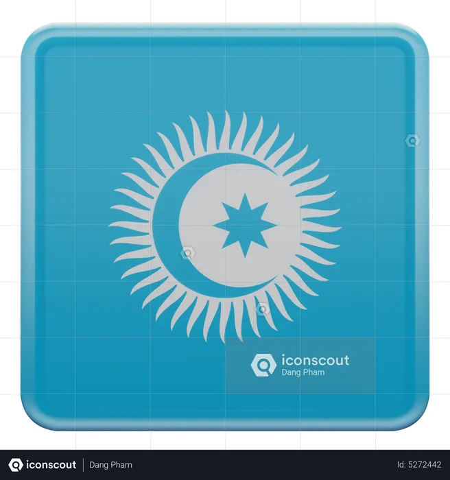 Turkic Council Square Flag Flag 3D Icon