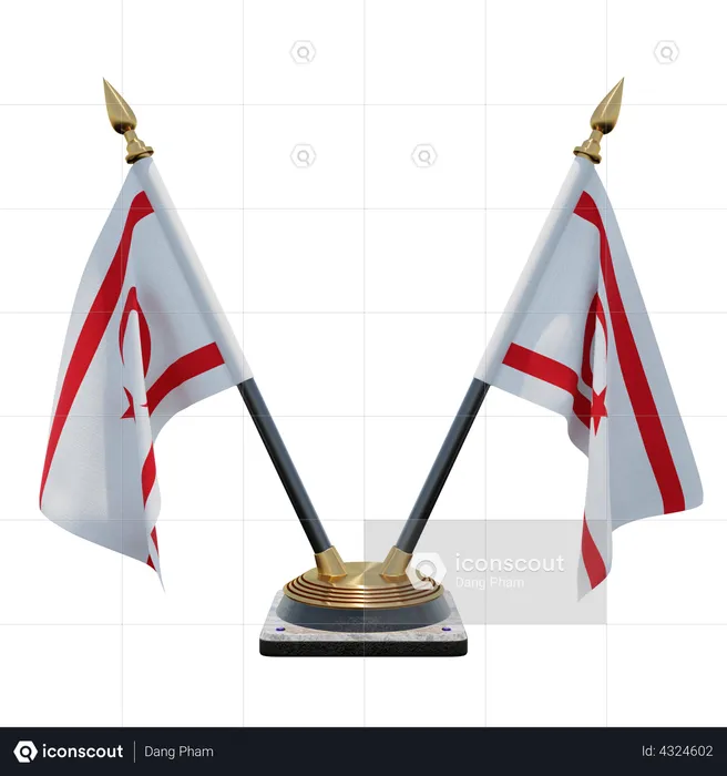 Turkish Republic of Northern Cyprus Double Desk Flag Stand Flag 3D Illustration