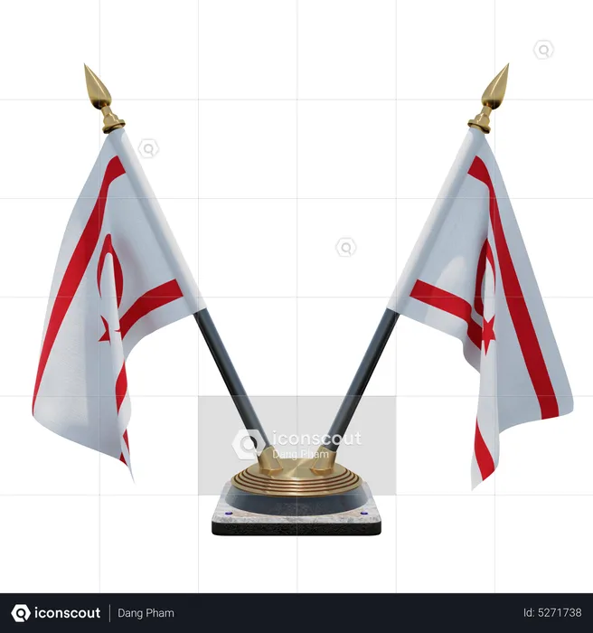 Turkish Republic of Northern Cyprus Double (V) Desk Flag Stand Flag 3D Icon