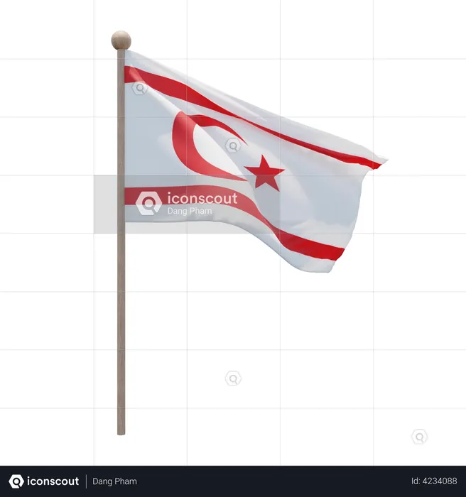 Turkish Republic of Northern Cyprus Flag Pole  3D Flag