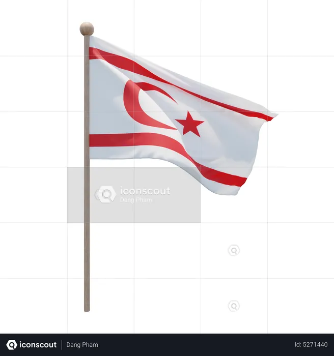 Turkish Republic of Northern Cyprus Flagpole Flag 3D Icon