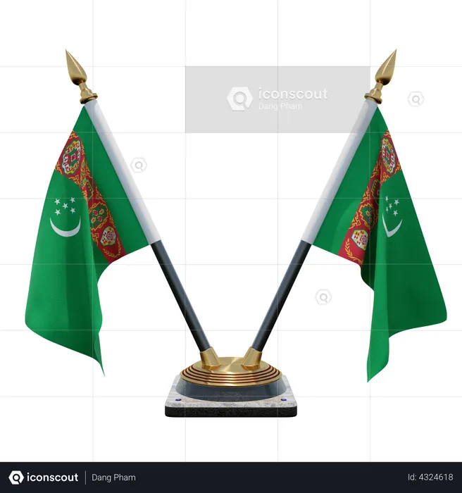 Turkmenistan Double Desk Flag Stand Flag 3D Flag