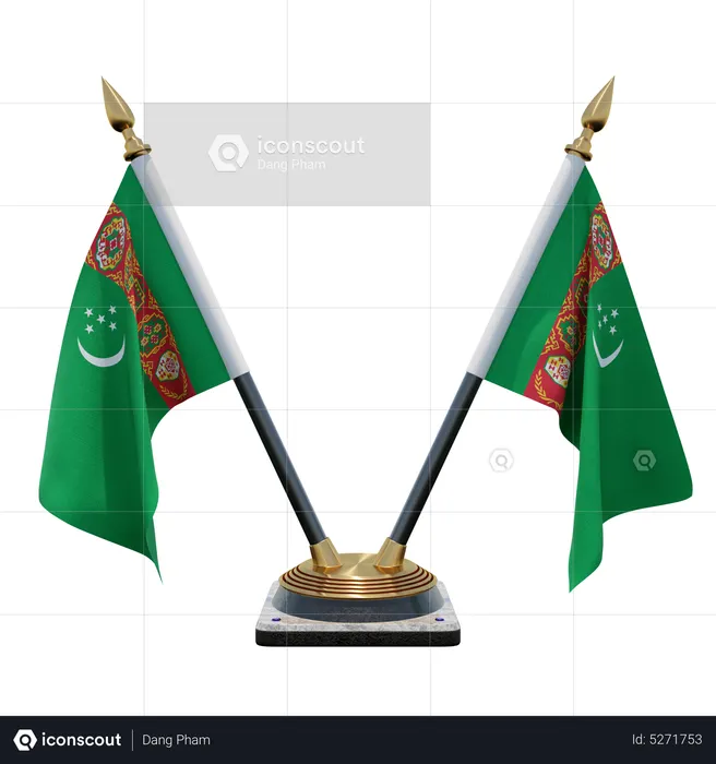Turkmenistan Double (V) Desk Flag Stand Flag 3D Icon
