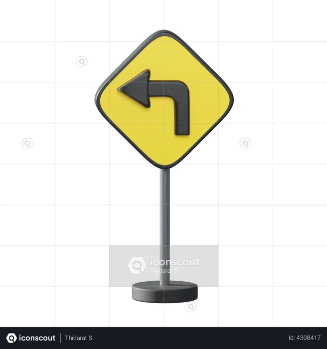 Turn Left Ahead Pole  3D Illustration