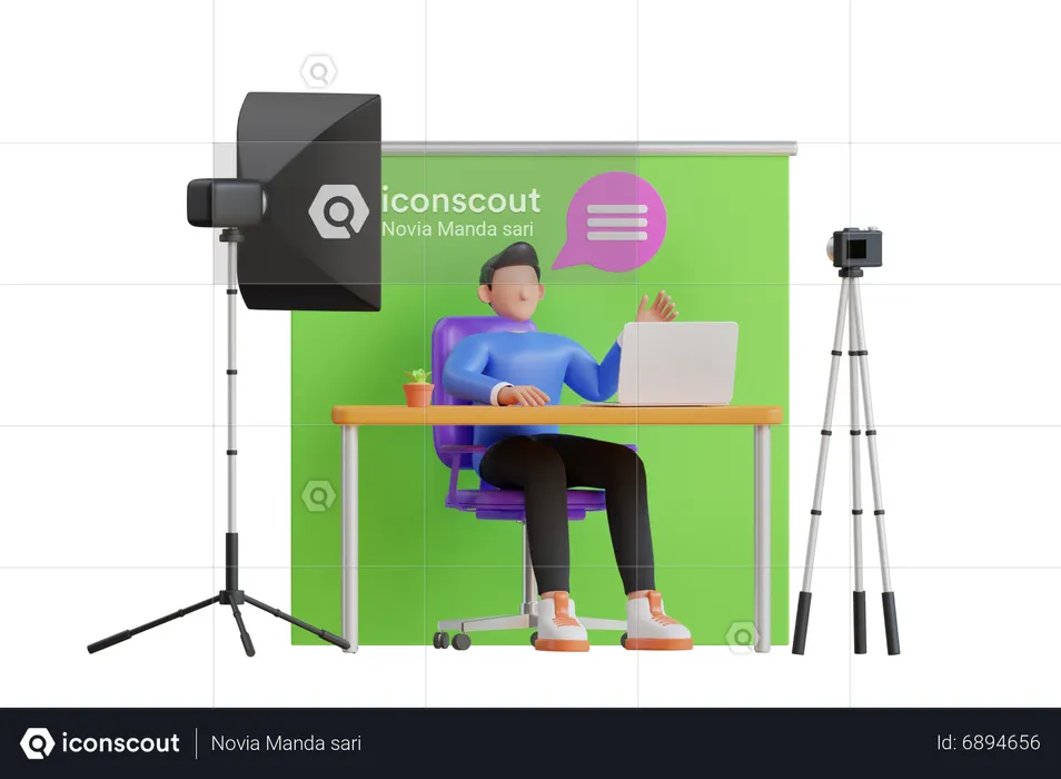 Homem fazendo vídeo tutorial usando câmera em casa  3D Icon